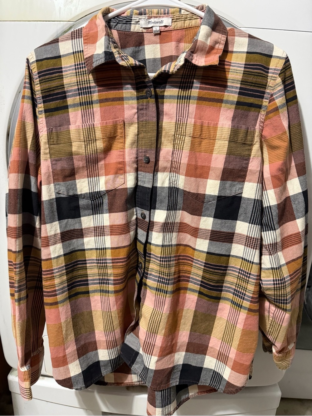 Madewell Multicolor Plaid Button-Down Shirt — Pink, Brown, Cream